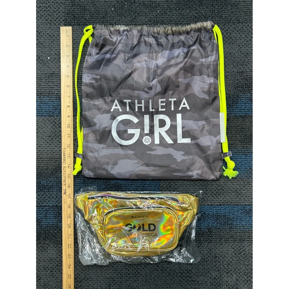 Athleta Girl Gold Over America Tour‎ VIP Kids Gold Camo Bag Fanny Pack Bundle